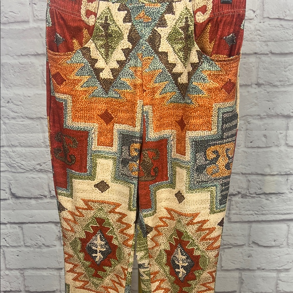 Southwestern Print Flared Pants in Rust & Cream - Picture 5 of 7